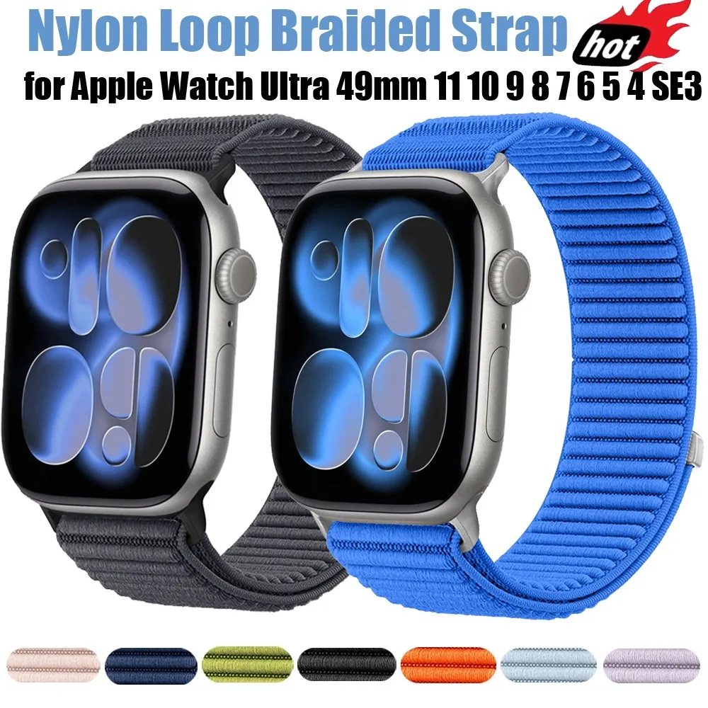 Nylon-Schlaufenarmband für Apple Watch 11 10 46mm 42mm/Ultra 3 2 1 49mm 9 8 7 45/41mm Gewebtes Armband für iWatch 6 5 4 SE 44mm 40mm