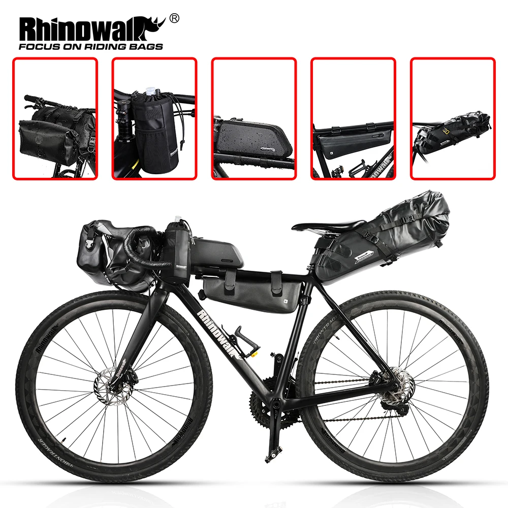 Rhinowalk Bike Bag Set Waterproof Bicycle Pannier Handlebar Bags Frame Top Tube Bag MTB Saddle Bag Travel Water Bottle Bag