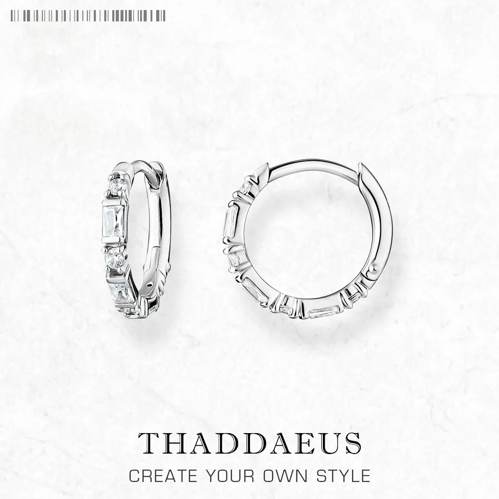 

White Zircon Creole Hinged Hoop Earrings Europe Fine Jewelry For Women Gift In Real 925 Sterling Silver