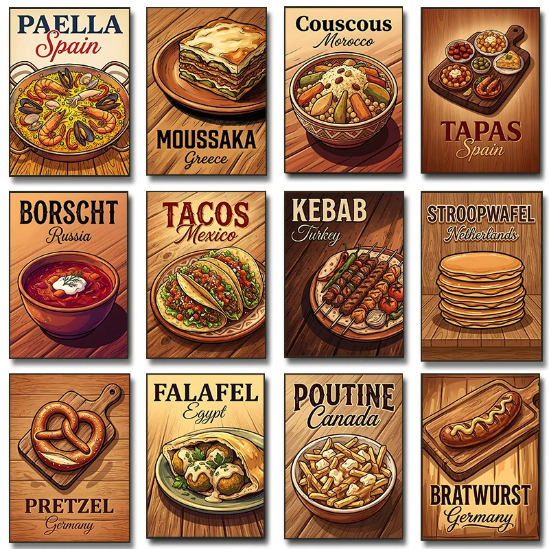 Póster de Tacos, Comida Mexicana, Cuscús Marroquí, Comida Turca, Impresiones Modernas para Cocina, Pintura en Lienzo, Cuadros de Pared, Decoración para el Hogar y la Habitación