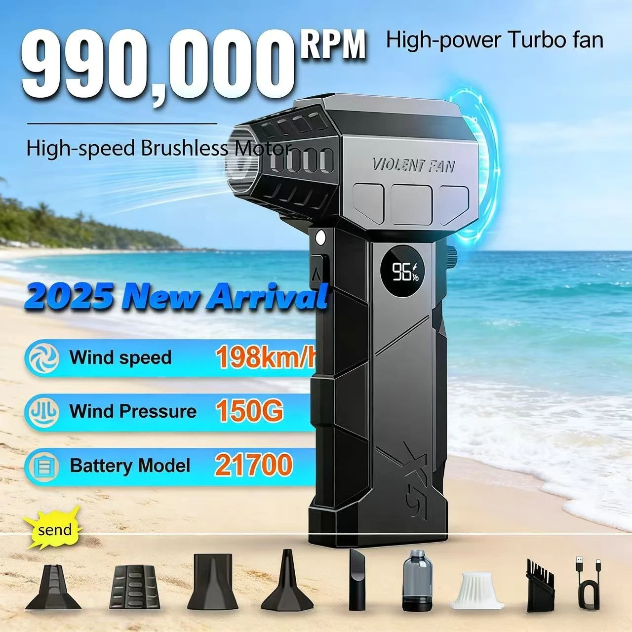 

Мощный воздуходувка, 590000 об/мин, турбореактивный вентилятор, бесщеточный двигатель, турбовентилятор, скорость ветра, 198 км/ч, с дисплеем, воздушный пылесос, вакуумный комплект