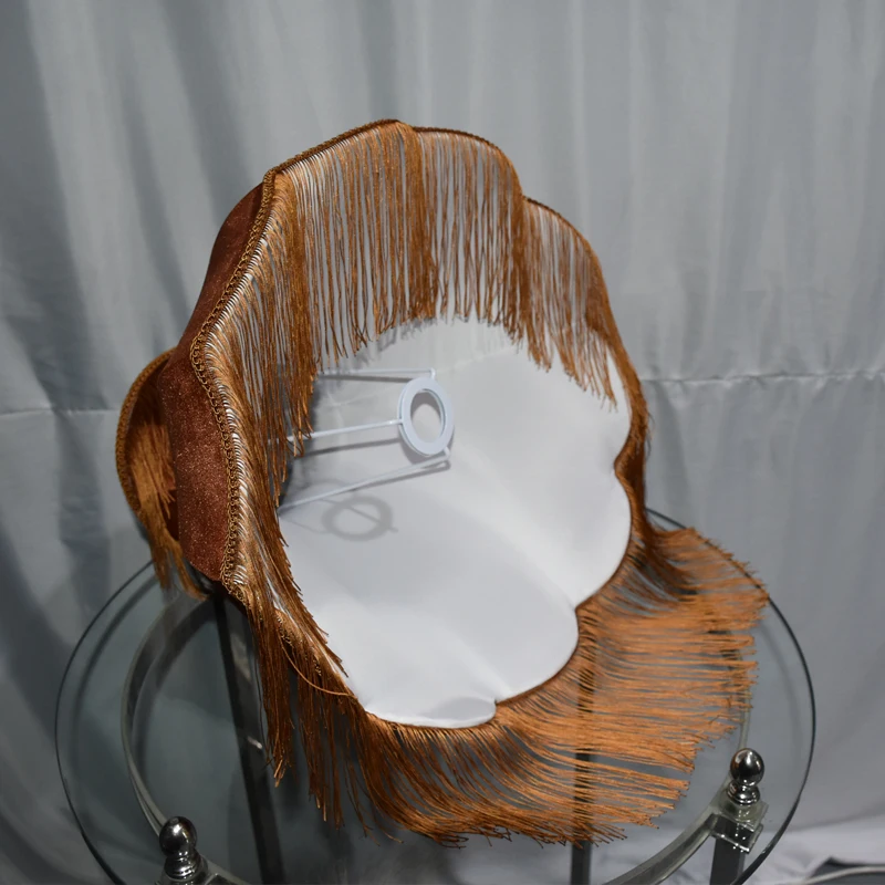 

Imported velvet caramel color modern handmade fabric fringed lace lampshade table lamp new lampshade