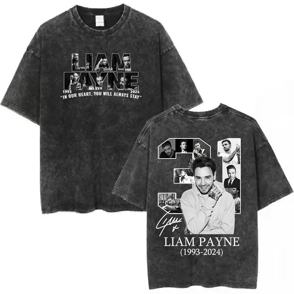 Liam Payne Tribute Washed T Shirts 1993-2024 RIP 31 Merch Fans Gift Men Clothing Short Sleeve Oversized T-shirts Hip Hop T-shirt