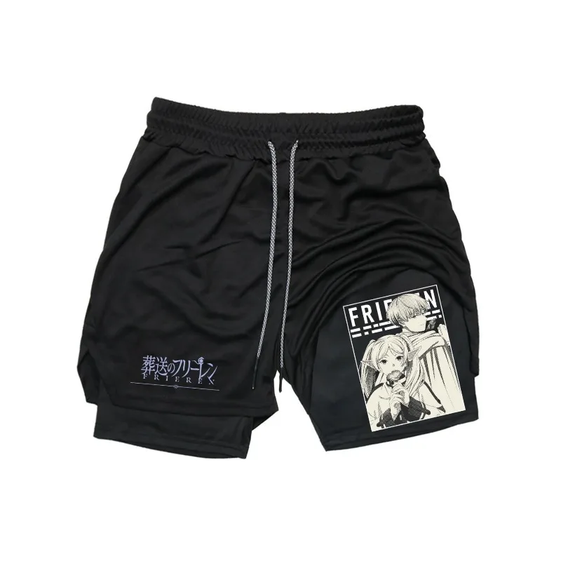 

Men's Double-deck Shorts Gothic Frieren Print Shorts Men Summer Quick Drying Sports Fitness 2-in-1 Joggers Running Beach Short