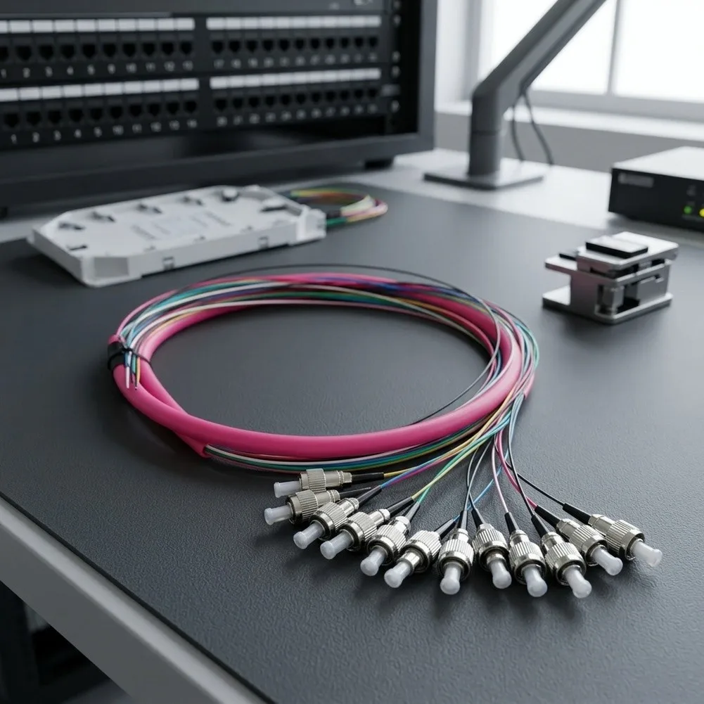 12pcs 12-Core OM4 Red Multimode Fiber Pigtail 2m Low Loss For LC FC ST Connector Network Cabling System Accessories