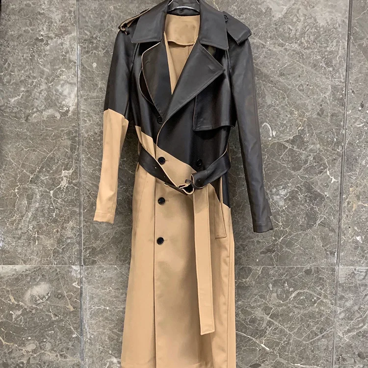

Ladies Leather Windbreaker Sheepskin Leather Jacket Leather Trench Coat Custom Women's Long Jacket