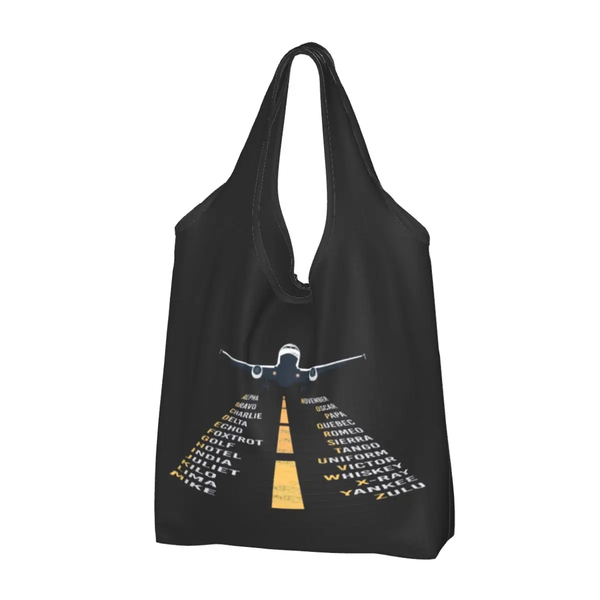 Phonetic Alphabet Pilot Cadet Airplane Art Grocery Shopping Bag Shopper Tote Shoulder Bag Large Portable Aviation Plane Handbag