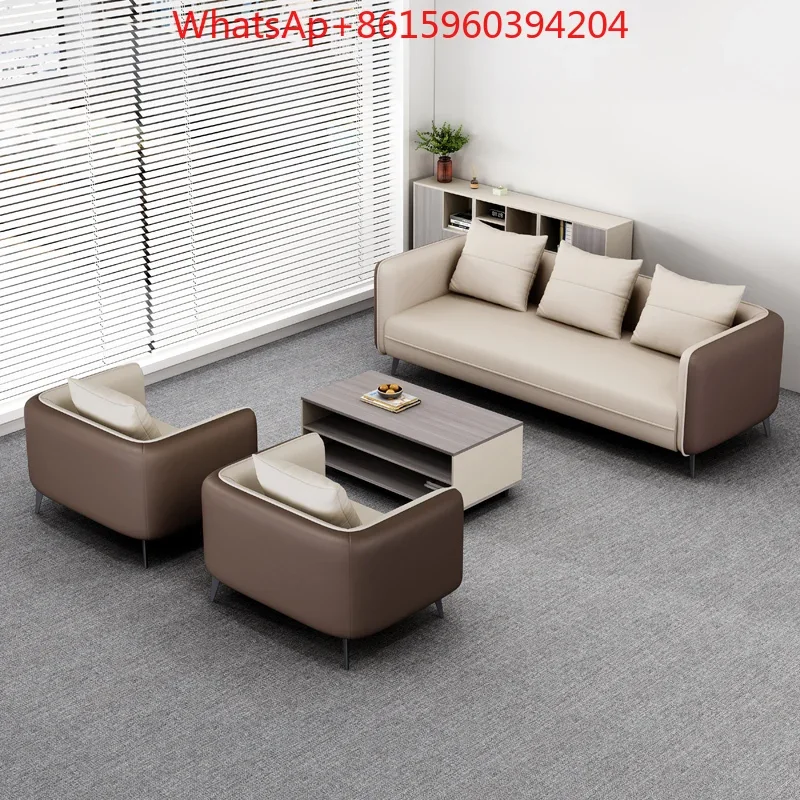 Simple and modern leather business meeting reception negotiation area boss manager office sofa coffee table combination