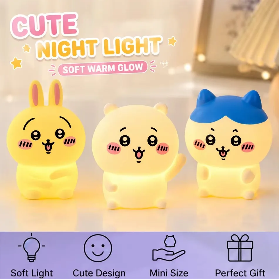 Luminária Noturna Chiikawa Fofa, Boneca de Vinil Kawaii Hachiware Usagi, Decoração de Quarto e Mesa Kawaii, Presentes de Aniversário Surpresa