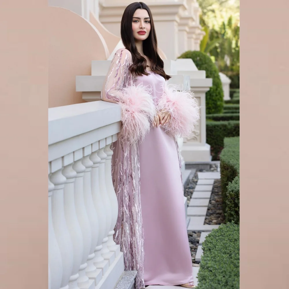 Customized Jersey Beading Applique Feather Ruched Homecoming A-line Square Neck Bespoke Occasion Gown Midi Dresses