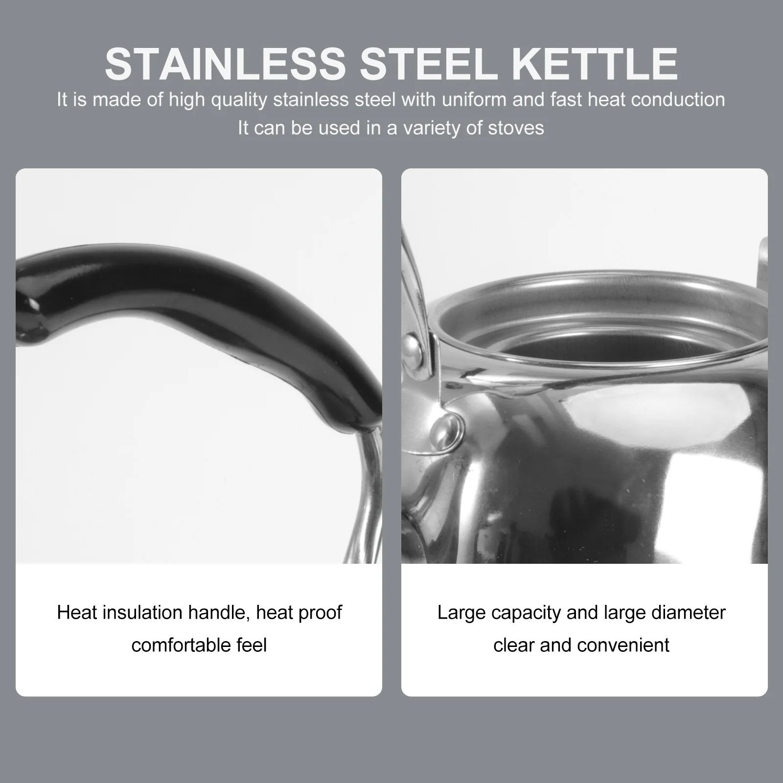 

1 шт., чайник из нержавеющей стали со свистком, большая емкость 2,5 л, бытовой чайник для кипячения воды, подходит для газовой плиты, индукционный