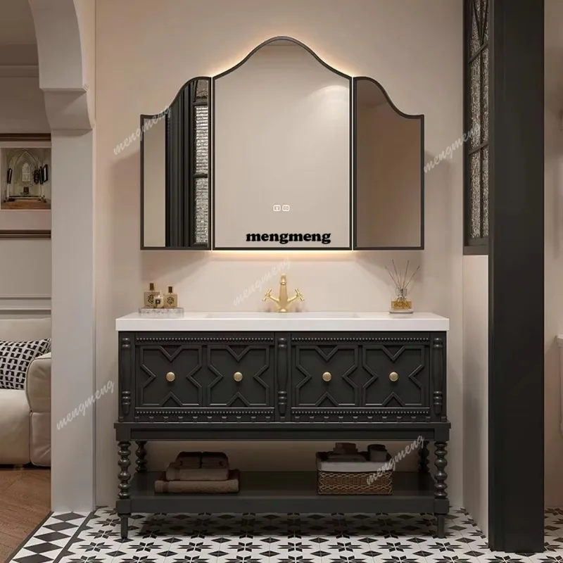 

MAEBOW Solid Wood Bathroom Vanity with Integrated Sintered Stone Sink Toiletries Storage Smart Mirror Cabinet Customized Package