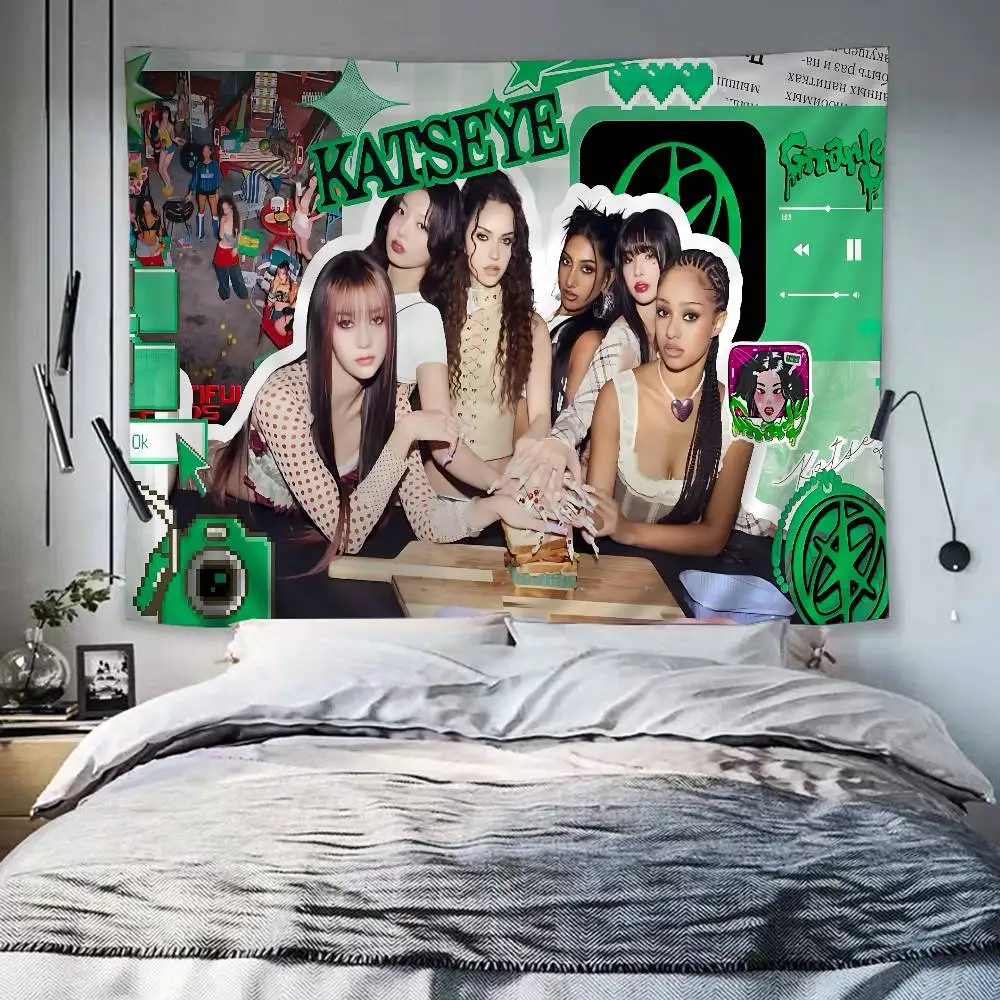 Global Pop Group K-Katseye Chart Tapestry Art Science Fiction Room Home Decor Cheap Hippie Wall Hanging