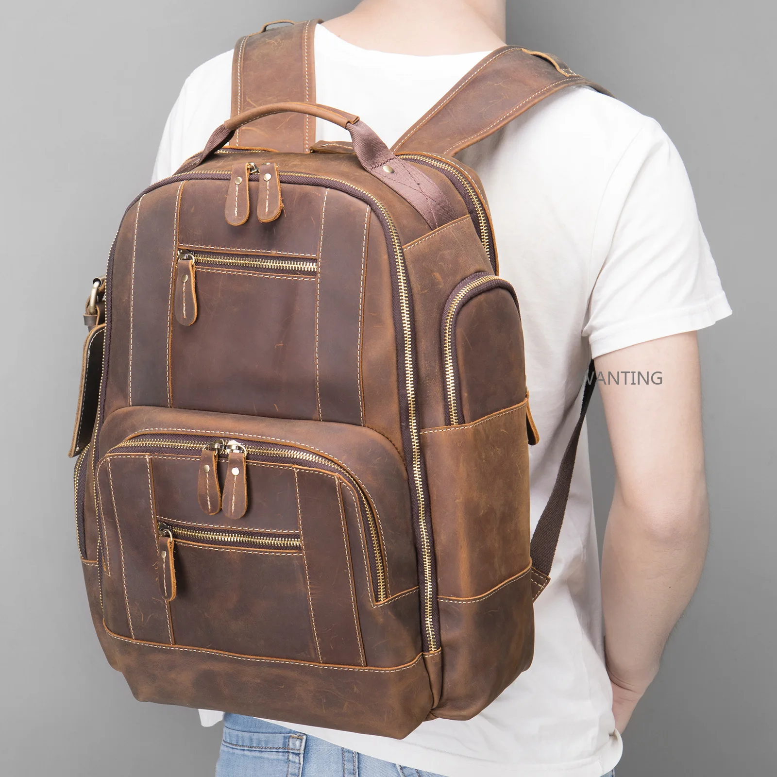 Zaino in pelle da uomo Zaino stile moda retrò di lusso Borsa da viaggio Zaino Borsa da scuola per uomo Zaino da uomo in pelle