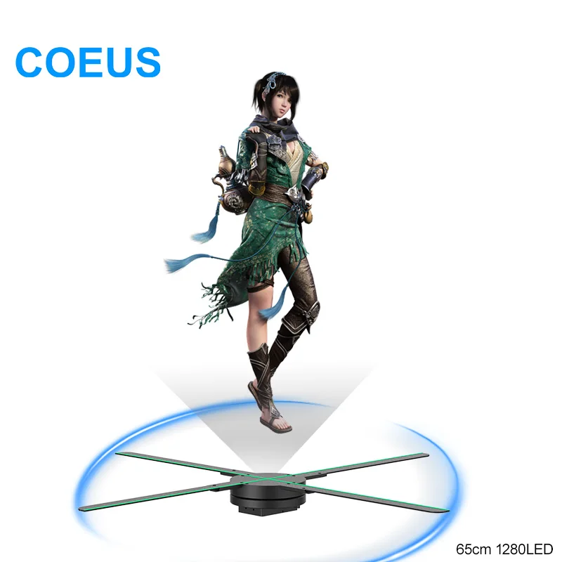

COEUS Portable Indoor Advertising LED Display 65cm 1280LED 3D Hologram Battery Operated 4-Blade Wholesale Acrylic Virtual Fan