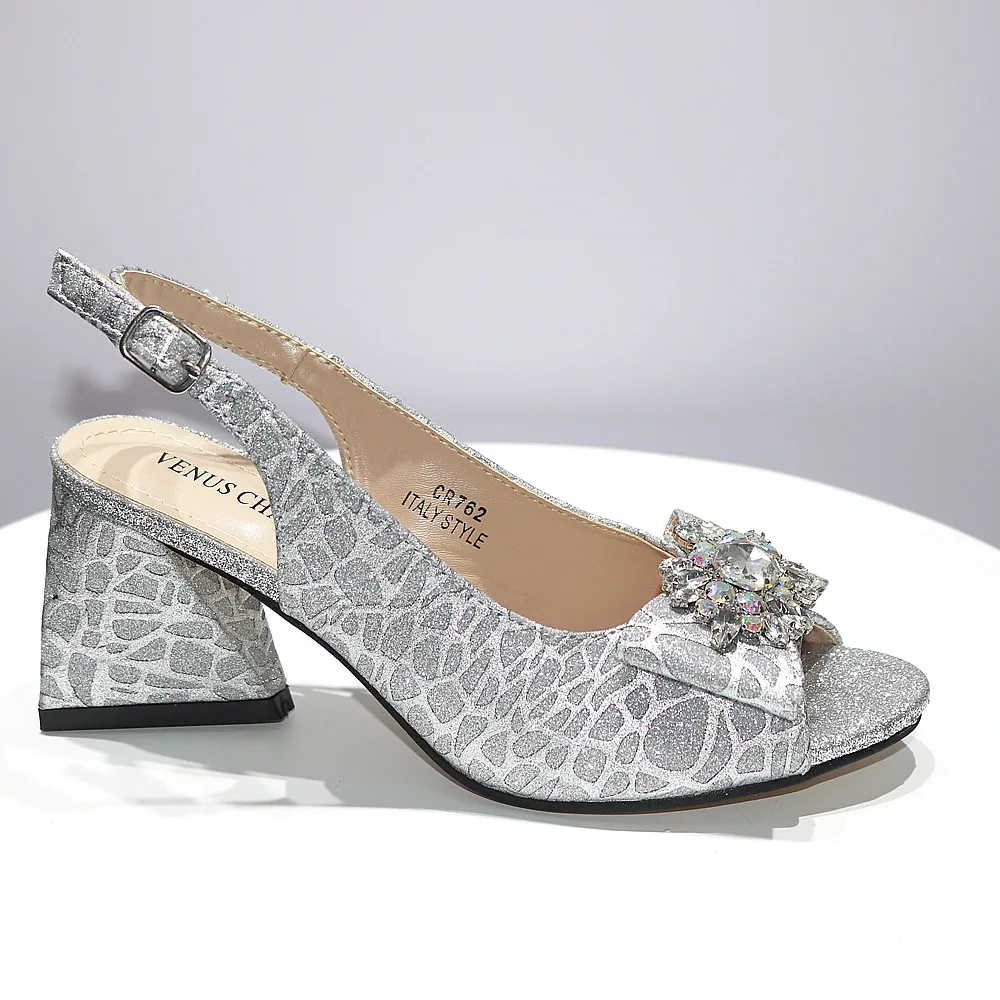 Venus Chan 2024 New Arrival Silver Color Shoes Matching Bag Set Butterfly Design For Nigerian Women Wedding Party Pump