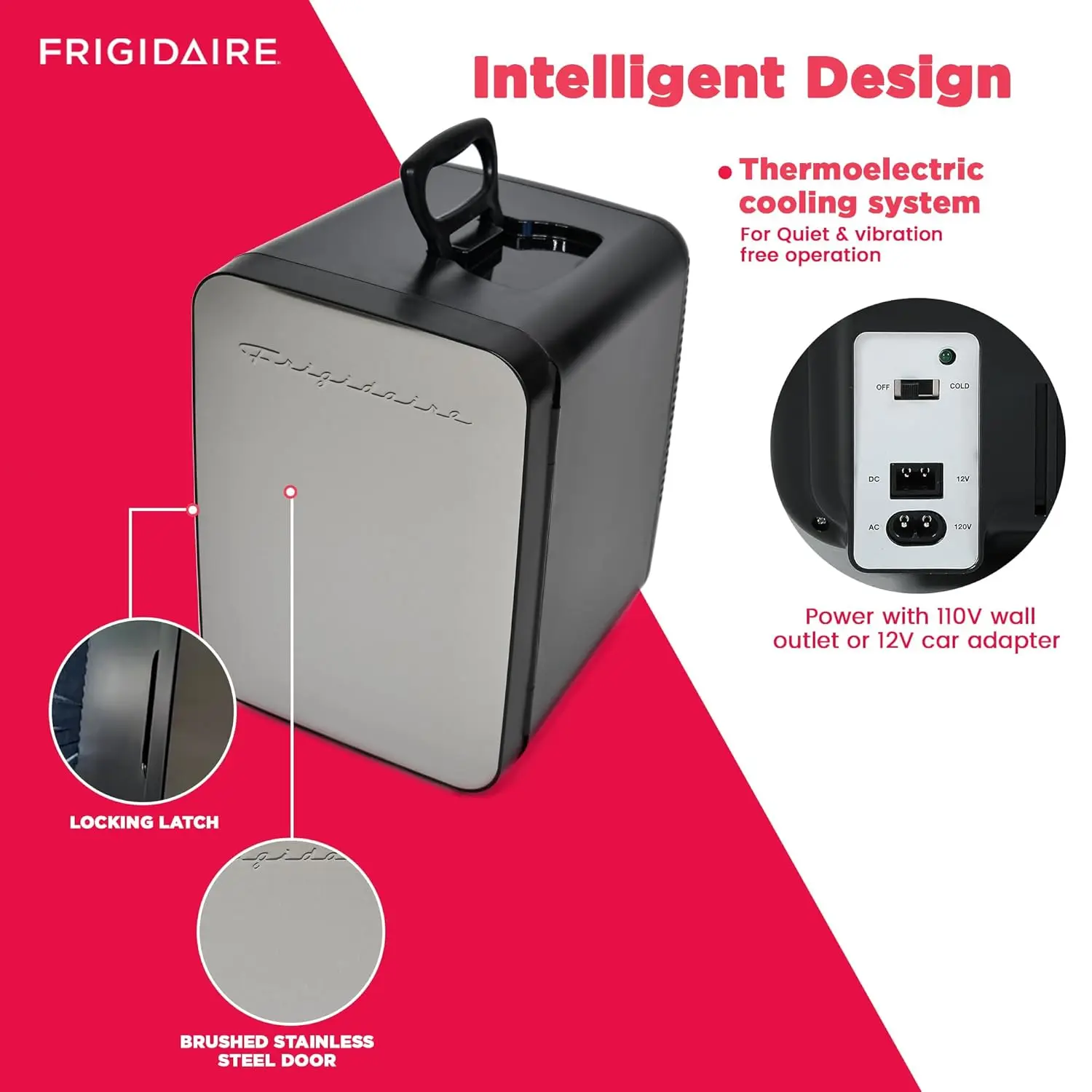 OUIO-portátil escovado inoxidável Rugged Frigorífico, Mini refrigerador, 10L, 15 Can