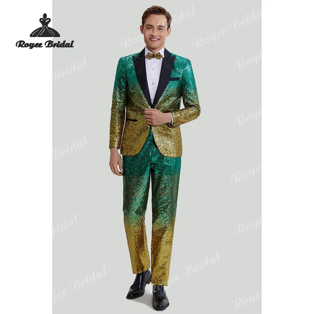 Zweiteiliger Herrenanzug mit zweifarbigem Farbverlauf, Hochzeit, 2026, Revers, Pailletten, schmale Passform, Business-Abendanzug, Kostüm für Herren