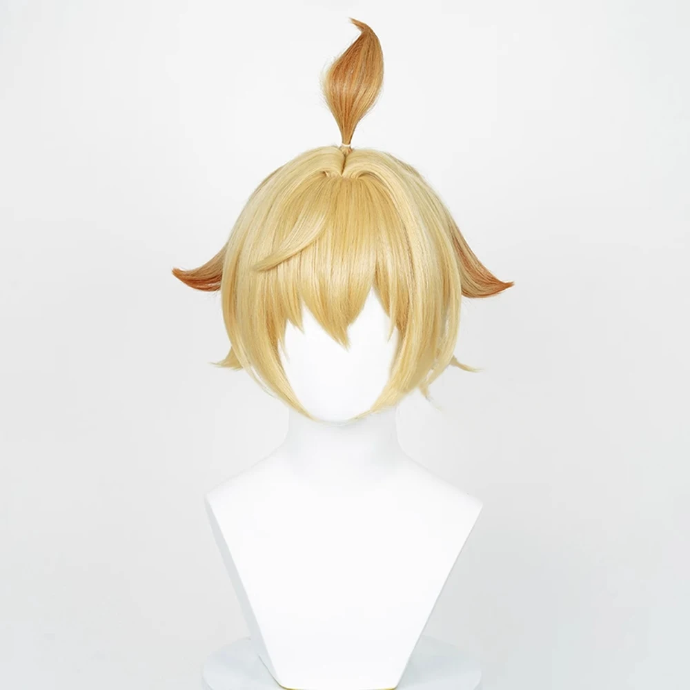 RANYU Genshin Impact Mika Wigs Synthetic Short Straight Blonde Yellow Gradient Game Cosplay Hair Wig for Party