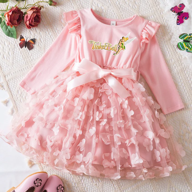 

Tinker Bell Girl Baby Dresses Spring Autumn Child Long Sleeve Sweet Princess Dress Mesh Newborn Casual Dress Birthday Party 2-6Y