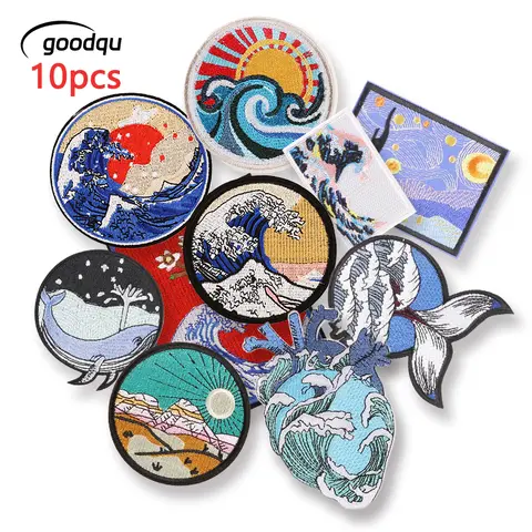 10 pièces Lot baleine de mer soleil fer sur patchs pour vêtements Patch brodé thermocollant veste jean chapeau sac à dos Mochila couture mixte