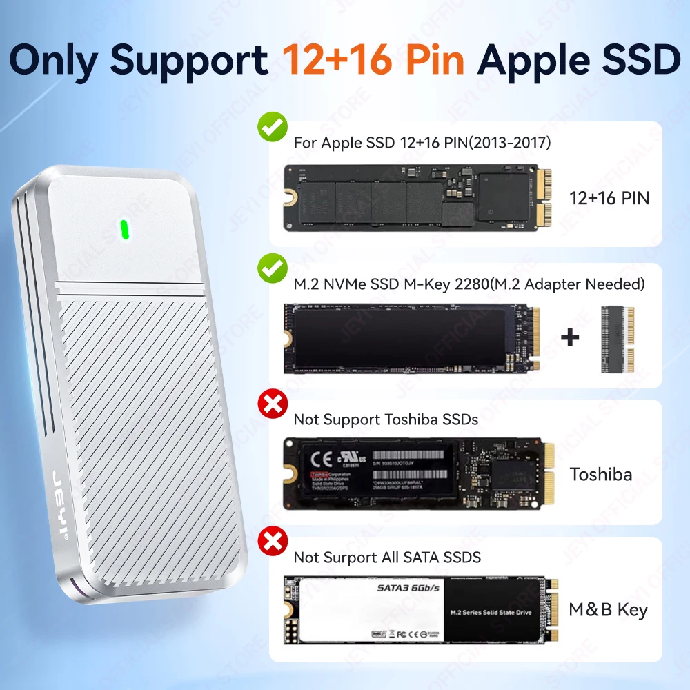 JEYI Per MacBook Air/Pro 2013-2017 Custodia per disco rigido in alluminio SSD (20 Gbps) Supporto Plug and Play senza driver 4 TB