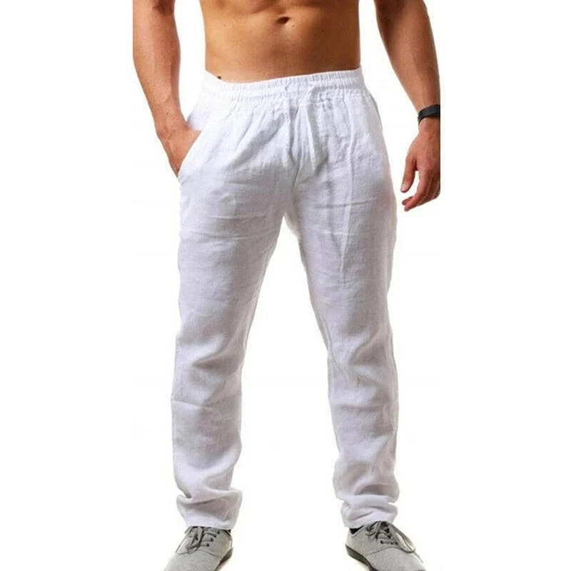 2023 New Men's Cotton Linen Pants Male Summer Breathable Solid Color Linen Trousers Fitness Streetwear