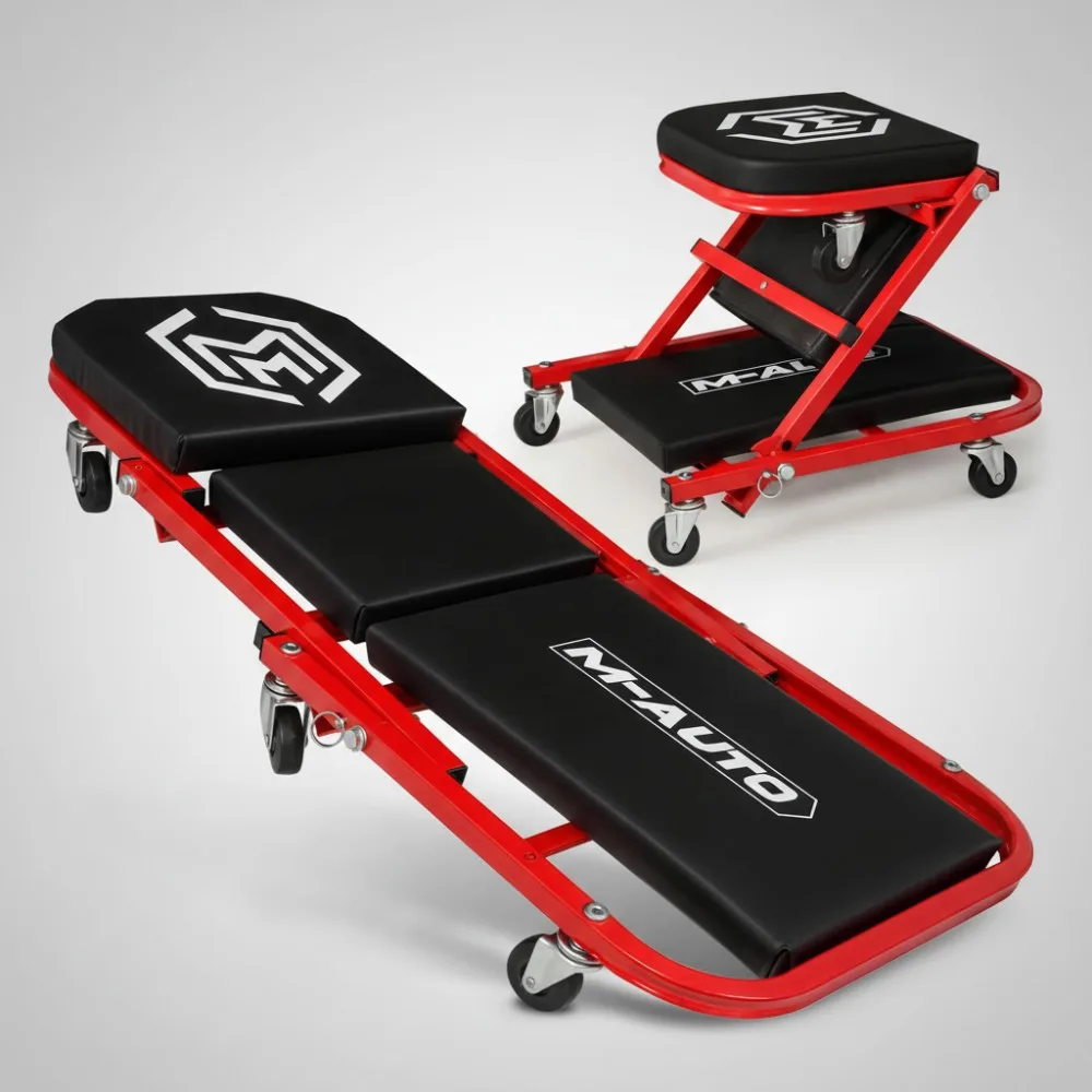 

40-Inch Folding Rolling Creeper Seat, Adjustable Garage Chair for Under Car Work, 330LBS Capacity with 6 Casters