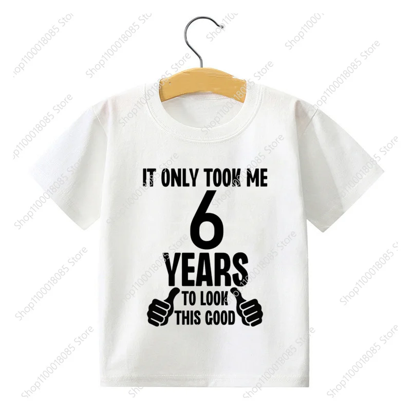 Kids me levou olhar boa camiseta de aniversário impressa, top de vestido para meninos e meninas, camisa de manga curta de festa, 1 a 10