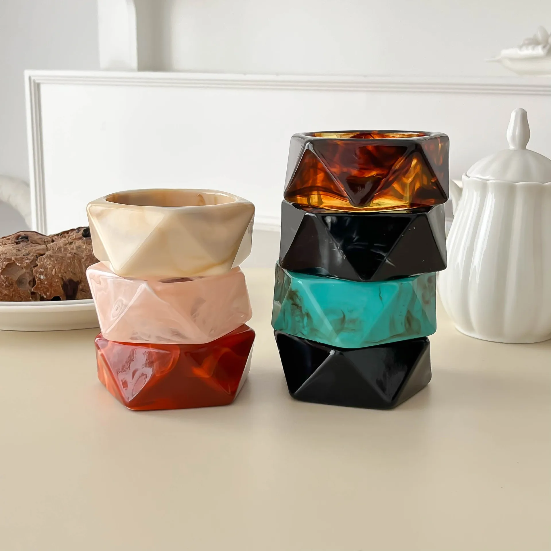 KMVEXO Tie Dye Wide Irregular Polygon Resin Bracelet Exaggerated Geometric Fashion Thick Bangles Jewelry Gift Accessories