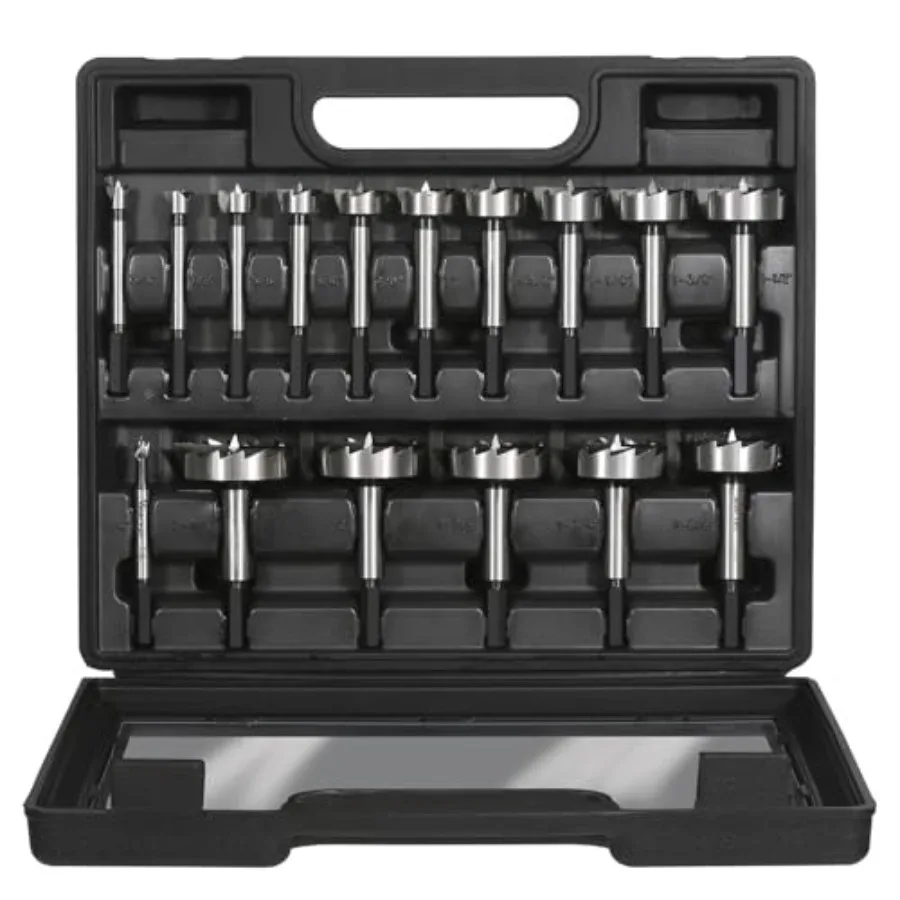

16PCS Forstner Drill Bit Set 1/4'' to 2-1/8'' HCS Multi-Tooth Woodworking Tools with Hole Saw Cutter Hinge Boring Bit Kit for S
