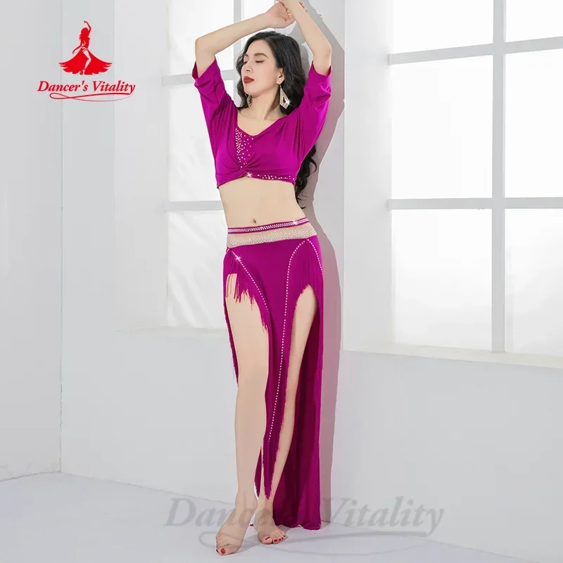 Belly Dancing Clothing for Women Light Luxury AB Stones Tassel Elegant Practice Set Oriental Dance Professional Training Suit