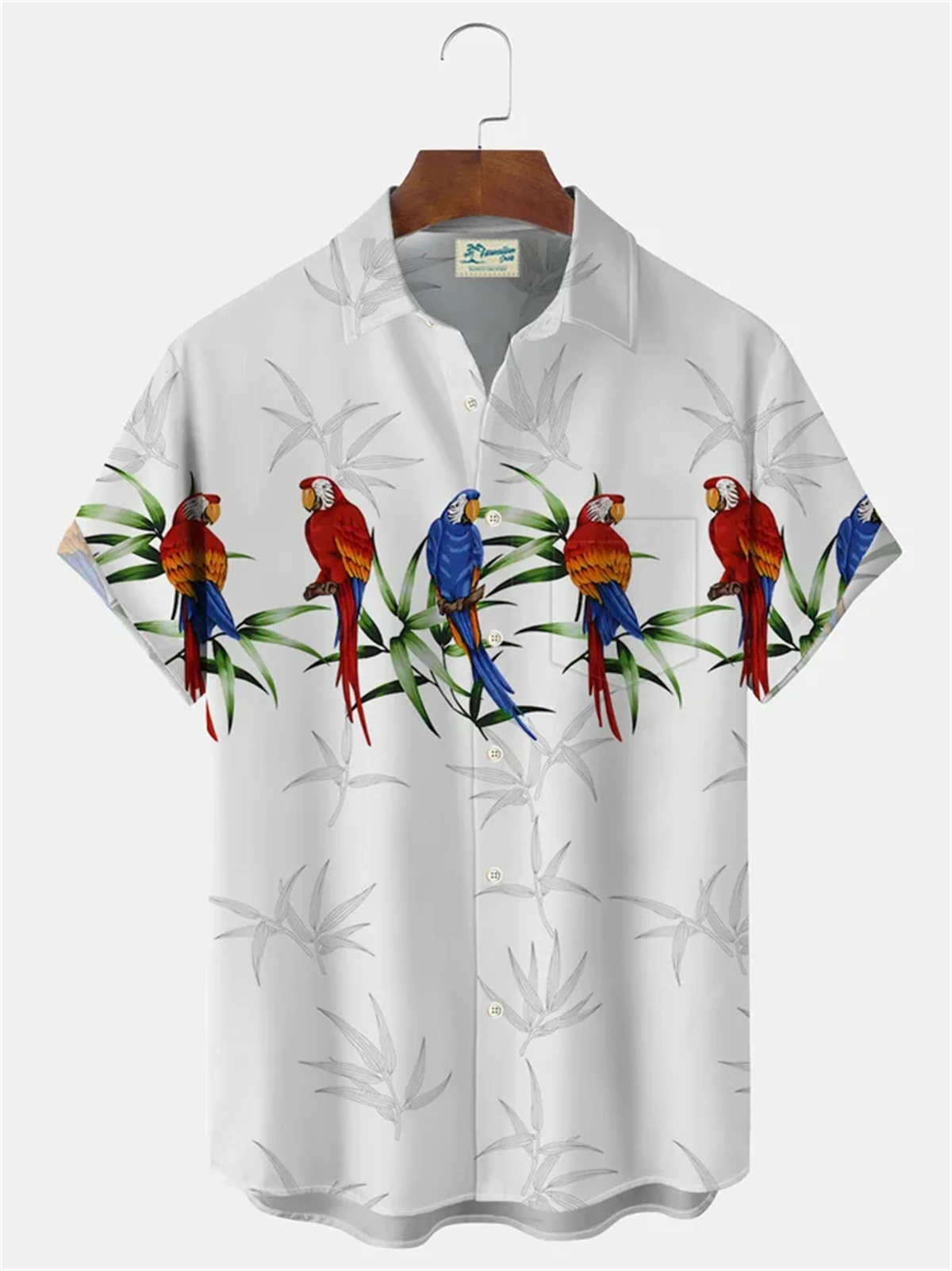 Ink Painting Bamboo Forest Bird Print men's short-sleeved Shirt Fashionable Lapel men's Large Size Casual Top 2024 New Style