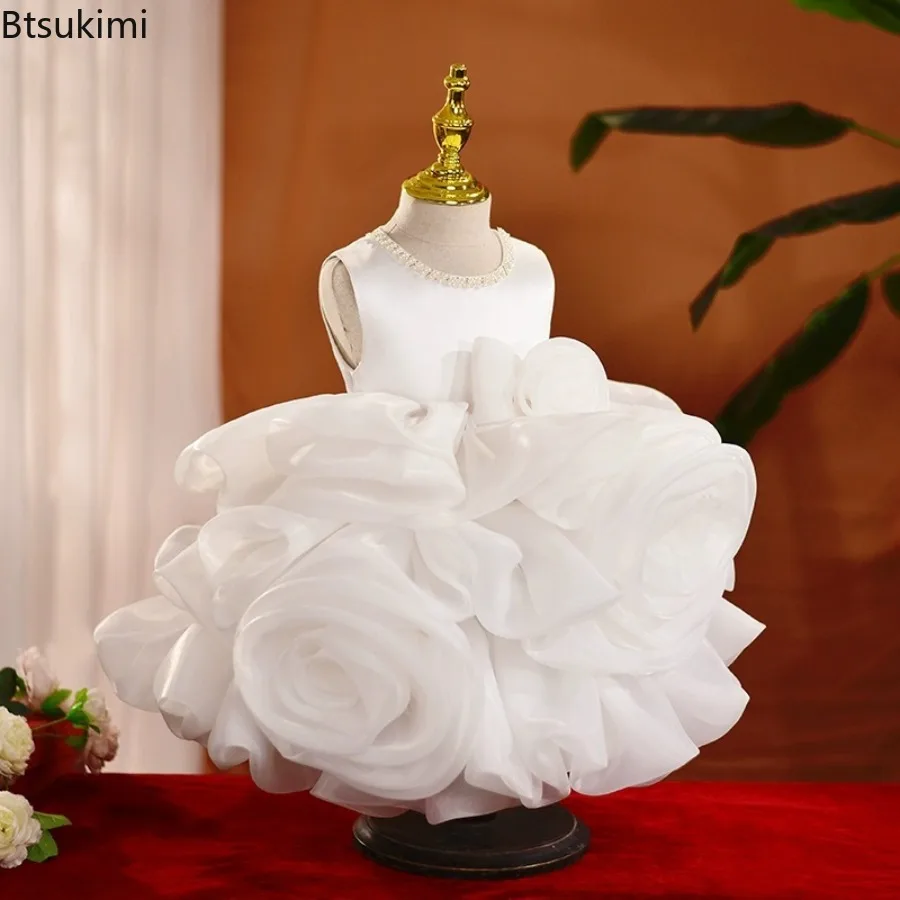 Girl's Luxury Flower Dress Tutu Fluffy Event Wedding Birthday Party Princess Ball Gowns for Kids Children Formal Dresses 1-10Y