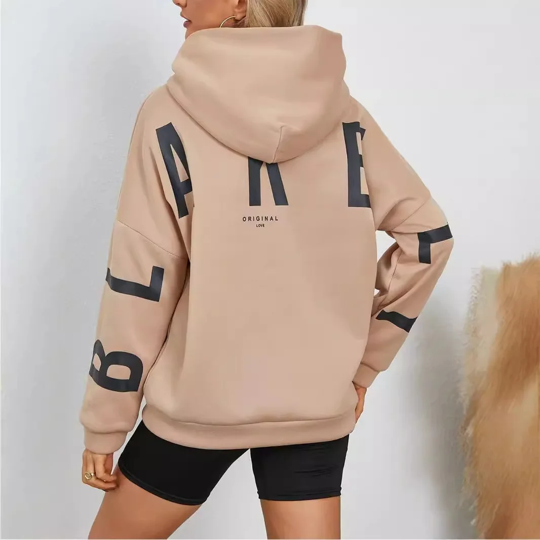 

new Amazon cross-border European and American fashion print thickened versatile long-sleeved loose hooded sweatshirt for women