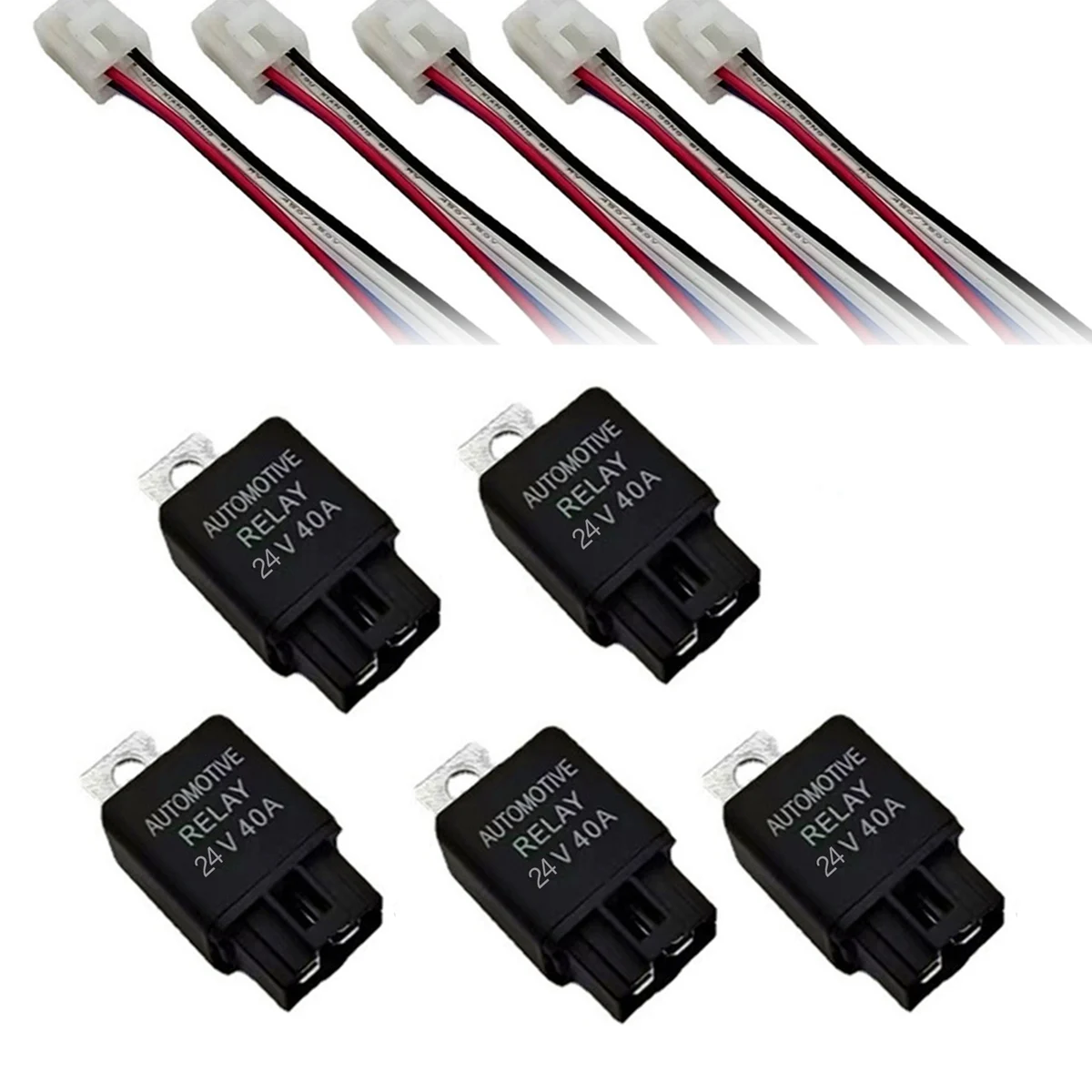 5Pcs 40AMP 24V DC Car A/C Relay Headlight Relay Fan Relay and Harness 14 AWG Wires 4PIN Automotive Relay