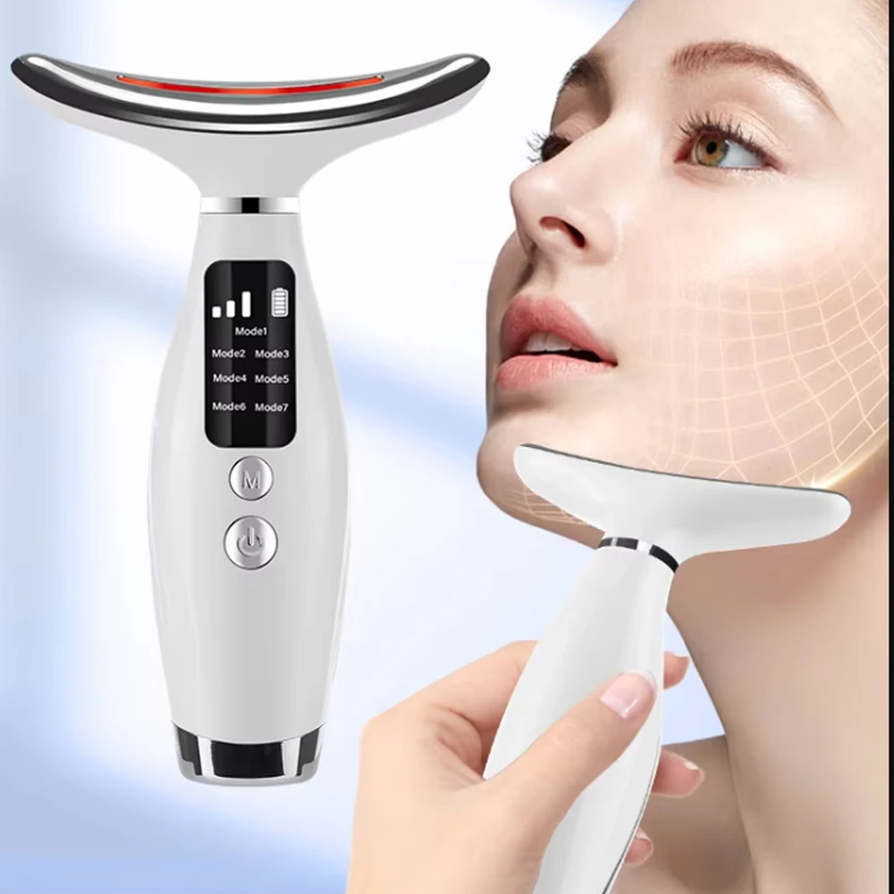 7 Colors LED Lights Face Neck Beauty Device Vibration Massage Improve Neck Lines Reduce Double Chin Neck Lifting Massager