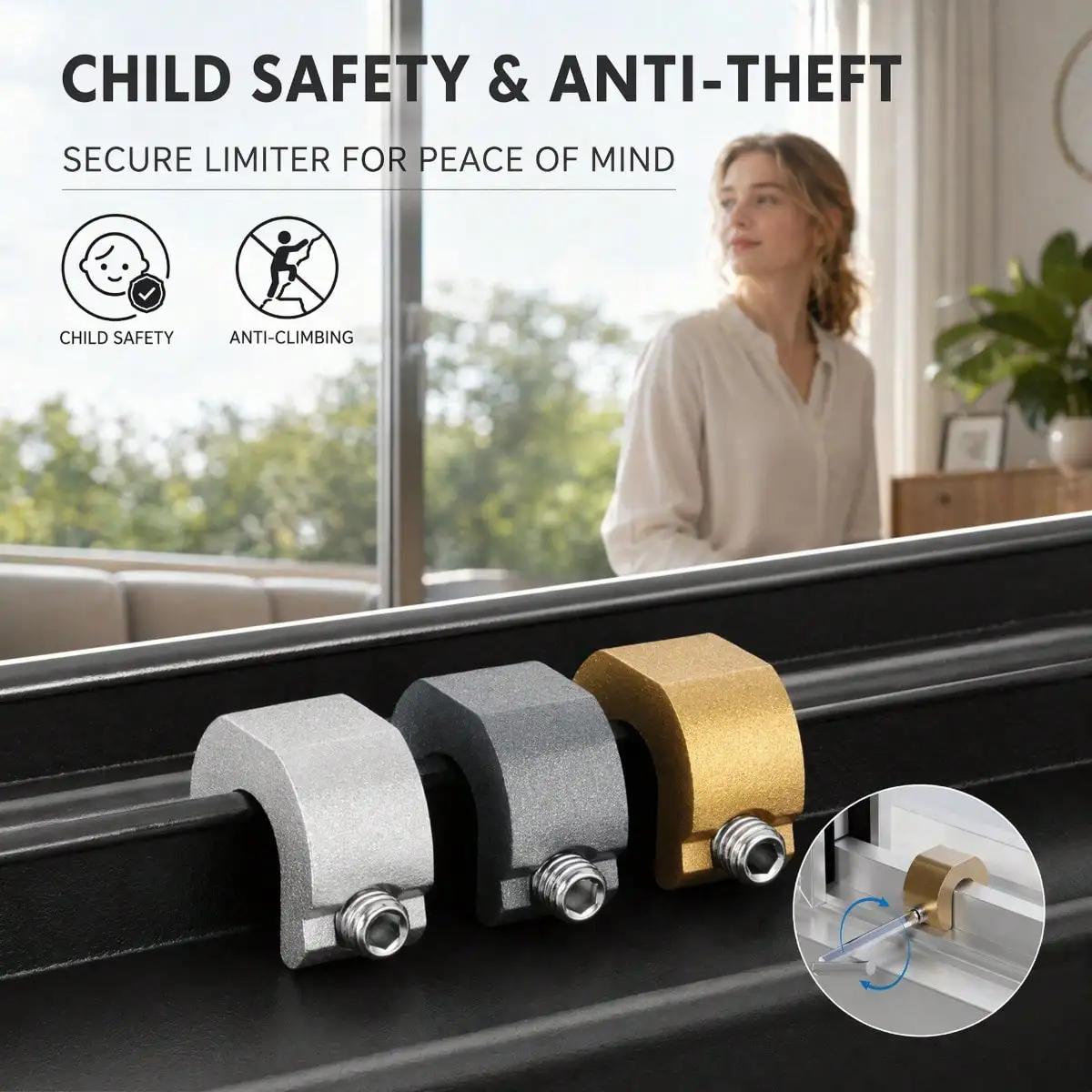 5/10 Pieces Aluminum Alloy Window Lock Limiter, Sliding Door and Window Limiter, Sliding Door and Window Metal Safety Clip