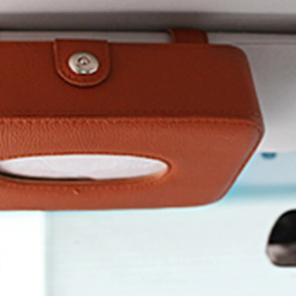 

Car Tissue Box Holder Vehicle Mounted Napkin Storage Brown Round Edge Design For Home Office Bedroom Living Room Decor