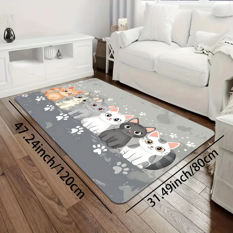 VIKAMA Cute Cartoon Cat Paw Print Carpet Machine Washable Non-Slip Kitchen Bathroom Mat Bedroom Long Rugs Home Decoration