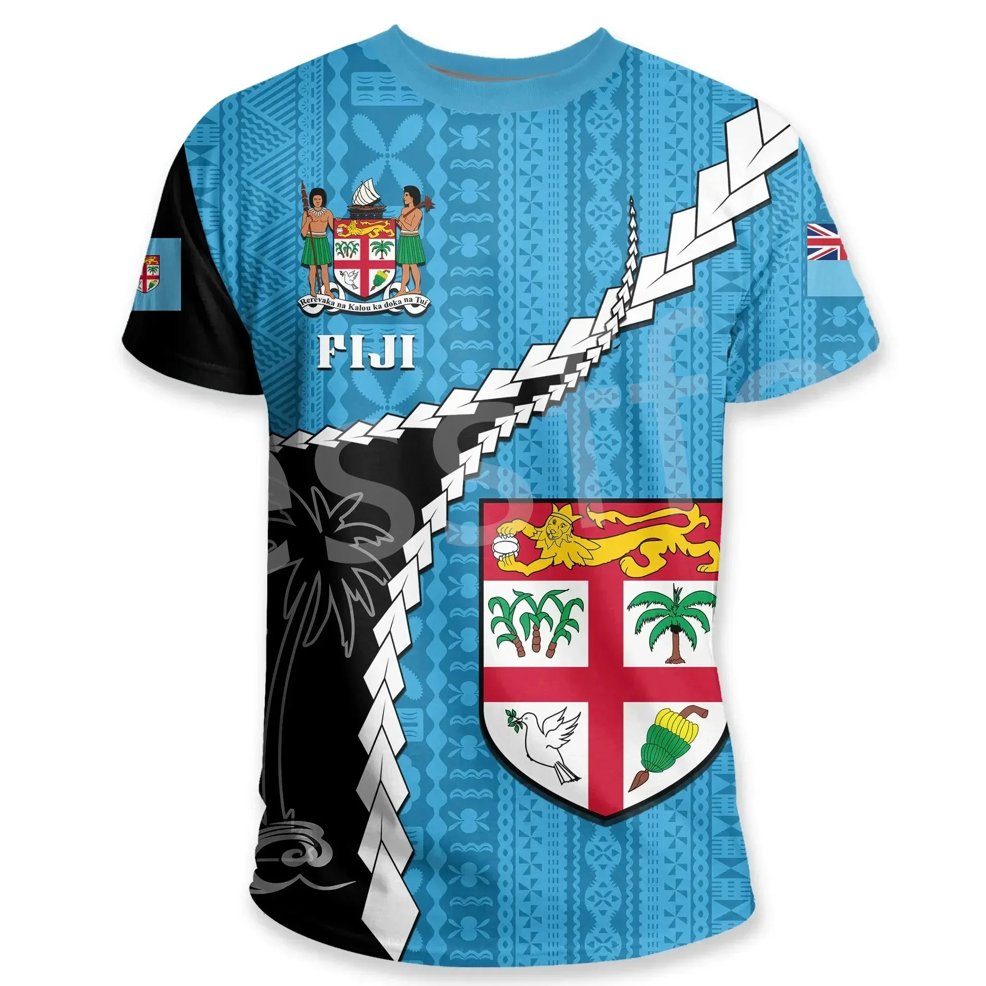 Polynesian Tribe Turtle Flag Fiji Rugby 3D Print Top Summer Street Casual Fun Men\'s and Women\'s Round Neck Short Sleeve T-shirt