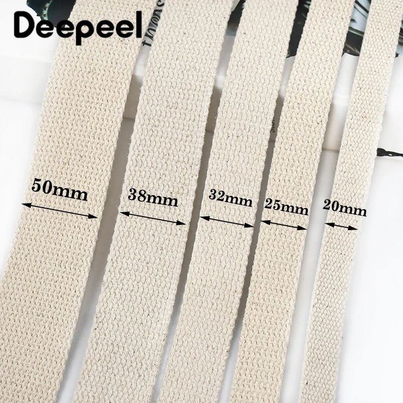 5Meters Deepeel 20-50mm Beige Cotton Webbing Canvas Bag Strap Decor Tapes Clothing Belt Ribbon Binding Band Sewing Bias Material