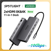 UGREEN USB C HUB 8K30Hz 4K60Hz USB C to 2xHDMI 2.1 RJ45 USB 3.0 PD Adapter for Macbook iPad M2 M1 PC Accessories USB C Splitter