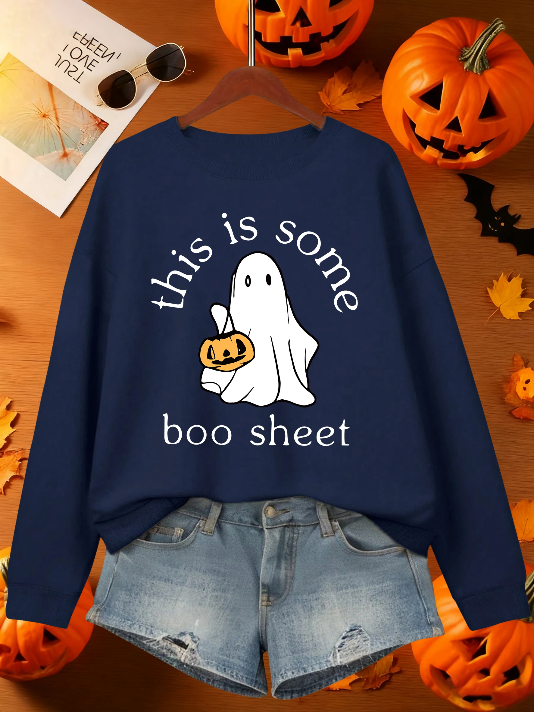 Happy Halloween Ghost Pattern Woman Sweatshirt Casual Comfortable Pullover y2k Crewneck Clothes Womens Autumn Fleece Clothing