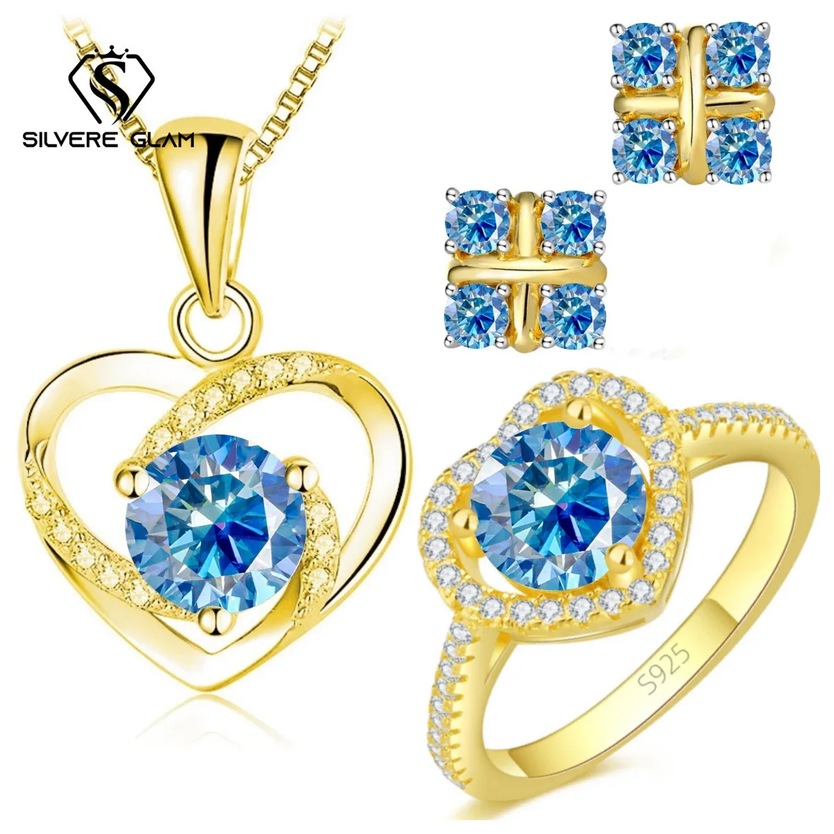 925 فضة طقم مجوهرات على شكل قلب 2.8CT D اللون مويسانيتي المرأة غرامة مجوهرات خاتم القرط قلادة هدية عيد الحب الزفاف