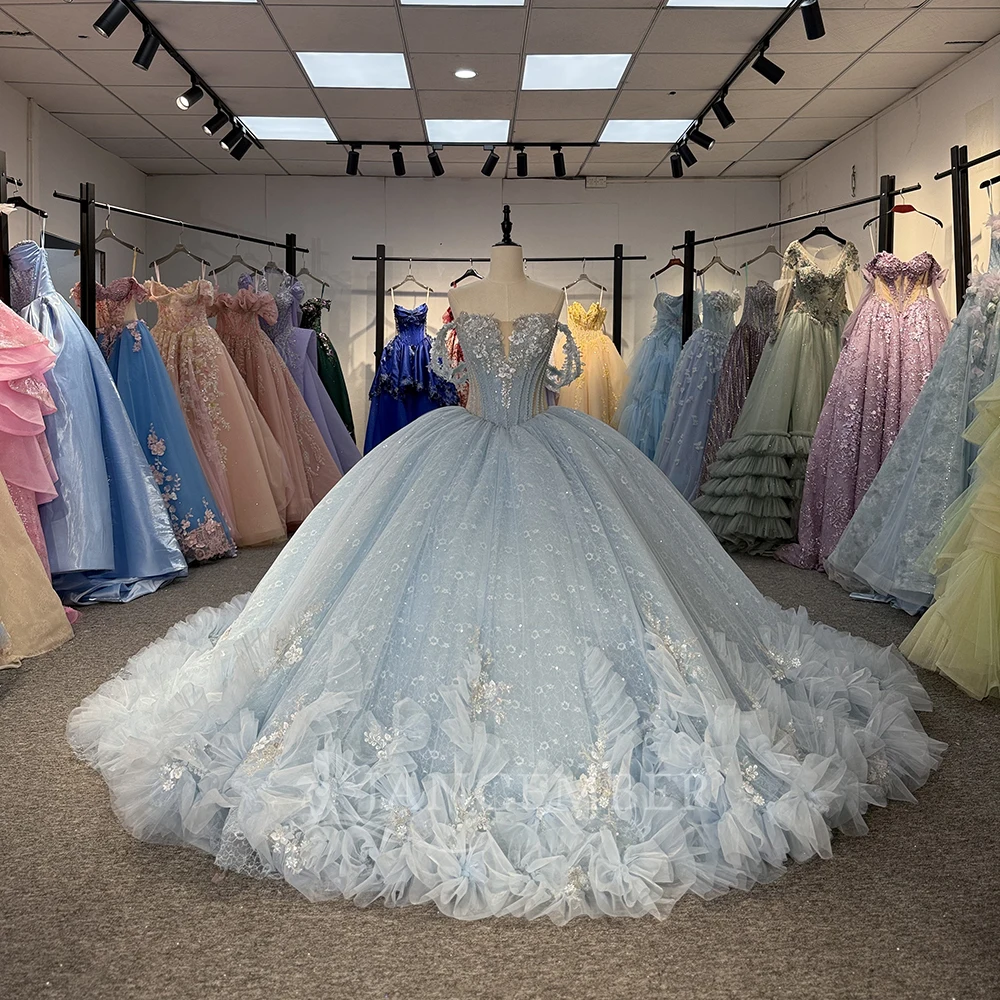 

Princess Quinceanera Dresses Cap Sleeve Masquerade Vestidos De 15 Anos XV 3D Flower Lace Sweet 16 Ball Gown Party Customized