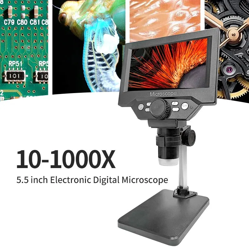 5.5" LCD Digital Microscope 1000X 1080P Coin Microscope Magnifier with Stand Soldering Microscope for Electronics Repair