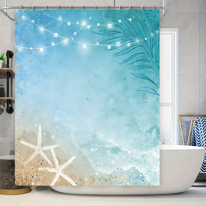 

Soft Elegant Blue Seaside Shower Curtain with White Starfish Feather Design for Bathroom Decor 72 x 84 Inches