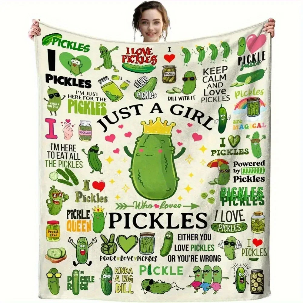 Funny Kimchi Blanket Soft Flannel Shawl Green Kimchi Design Sofa Bed for Office Rest Universal Fun Cute Thickened Blankets