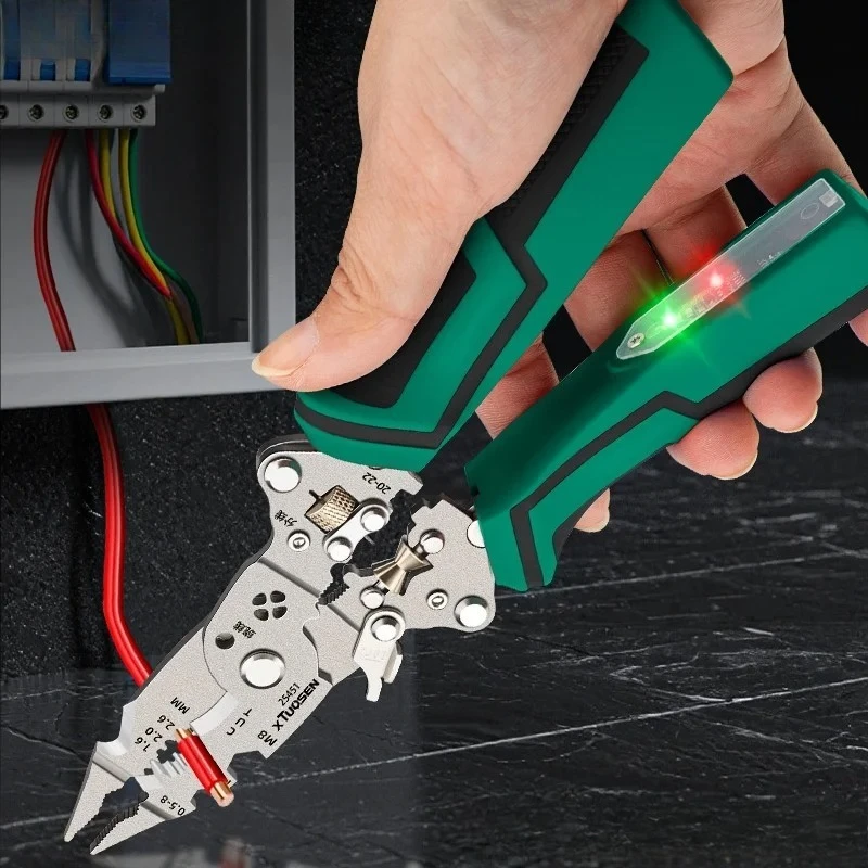 Tuosen Multifunctional Electricia Foldable Crimping Wire Stripper Cutting Pliers Decrustation Electrical Test Pen Tools TS25451